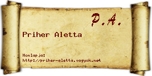 Priher Aletta névjegykártya
